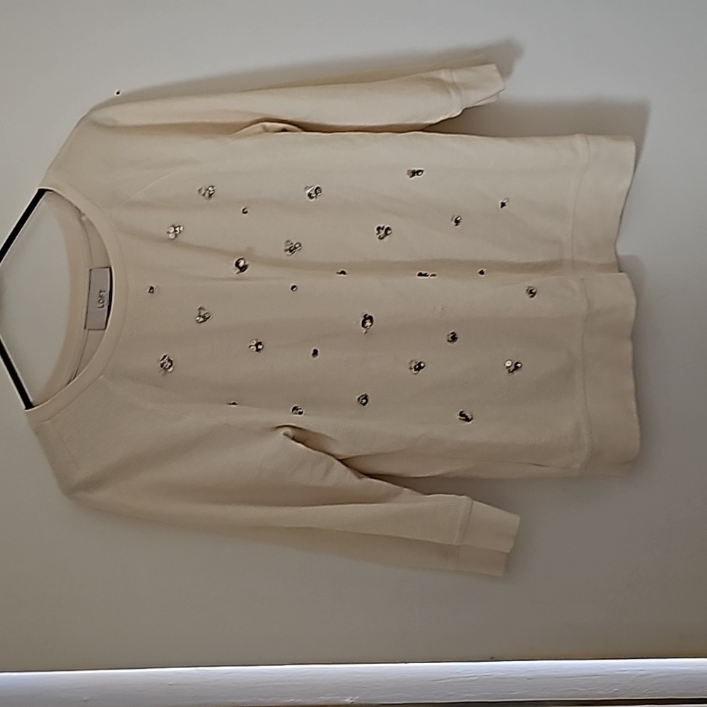 Ann Taylor LOFT sweater, 3/4 sleeve, cream color, medium, preowned